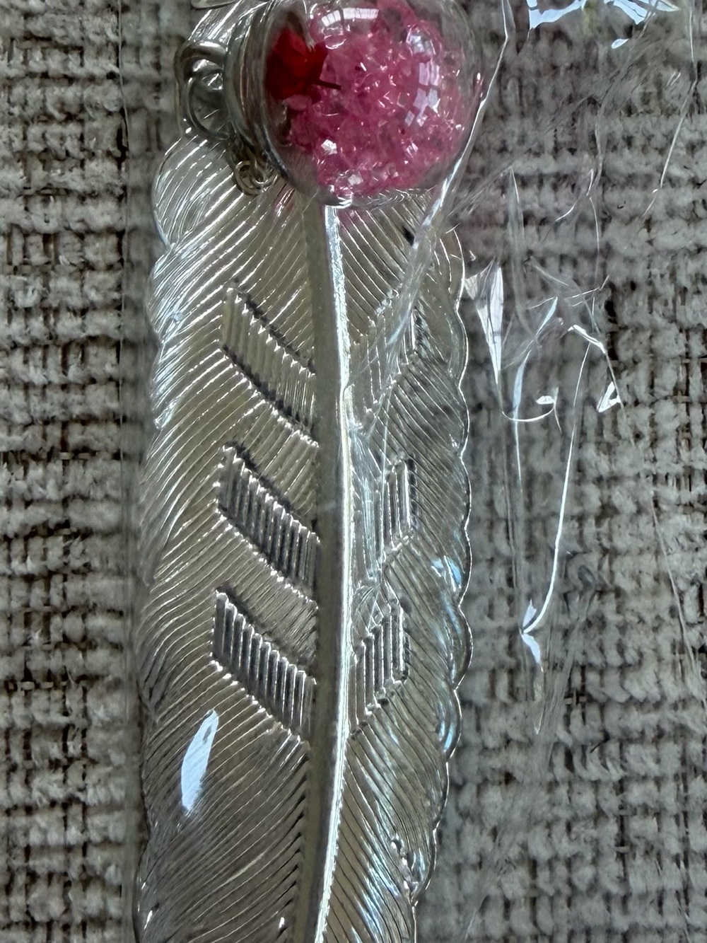 Silver Feather Bookmark with Pink Crystal Accent - Cute